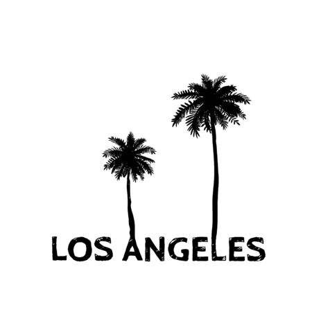 Los Angeles symbol line drawing with palm tree silhouette. Vector sketch illustration isolated on white.のイラスト素材
