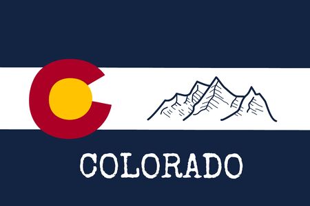 Colorado flag with line drawing of mountain Vector illustrationのイラスト素材