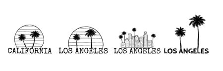 Los Angeles symbol set. Line drawing with palm tree silhouette. Cityline. Vector sketch illustrationのイラスト素材