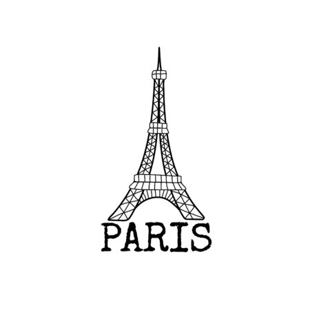 Paris symbol. Eiffel Tower. Line drawing. Vector sketch illustrationのイラスト素材