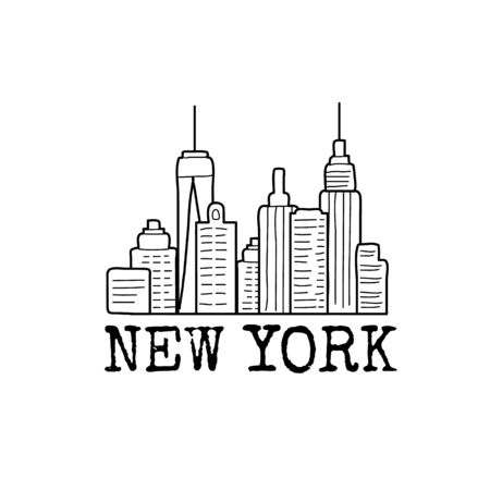 New York skyline cityscape line drawing. Vector sketch illustration isolated on white.のイラスト素材