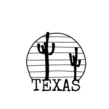 Texas symbol line drawing with cactus silhouette. Vector sketch illustration isolated on white.のイラスト素材