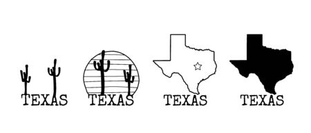 Texas icon set. Map shape icons and symbols. Black and white line drawing. Vector illustration.のイラスト素材
