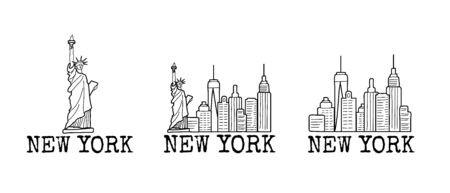 New York skyline cityscape line drawings set. Vector sketch illustrationのイラスト素材
