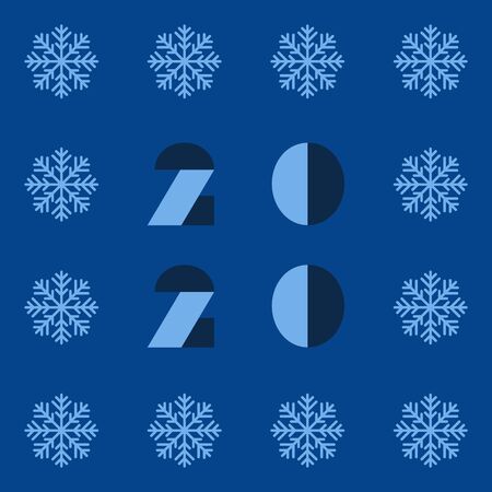 2020 snowflake seamless pattern on blue. Vector backgroundのイラスト素材
