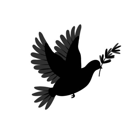 Pigeon silhouette with olive branch. Dove brid isolated on white. Symbol for peace, love, faith and hope.のイラスト素材