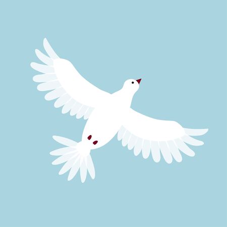 Decorative white dove. Pingeon bird. Flying in sky. Cute cartoon flat design.のイラスト素材