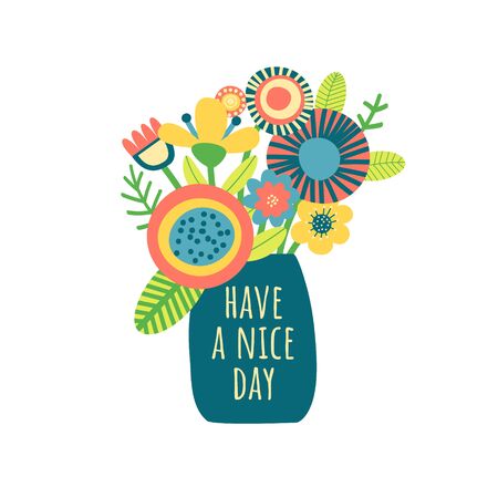 Floral bouquet with spring twigs, branches or flowers as a background for a quote or phrase. Have a nice day. Vector illustrationのイラスト素材