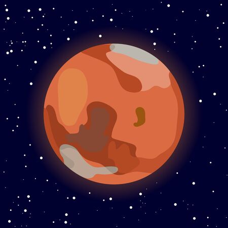 Mars. Red planet illustration on star background. Solar system. Astronomy. Drawing in cartoon flat style. Vector.のイラスト素材