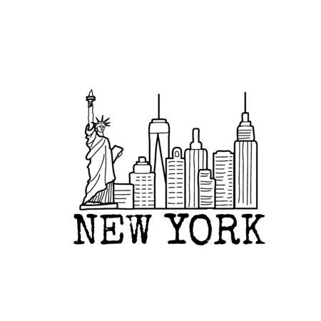New York skyline cityscape line drawing. Vector sketch illustrationのイラスト素材