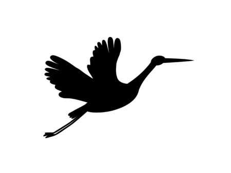 Stork silhouette. Black bird flying isolated on white. Symbol for news, delivery, pregnancy, baby shower.のイラスト素材