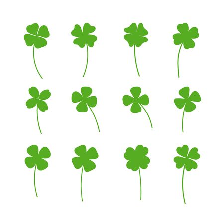 Clover leaf plant icon set. Symbol for St. Patricks Day and luck. Vector illustration isolatedのイラスト素材