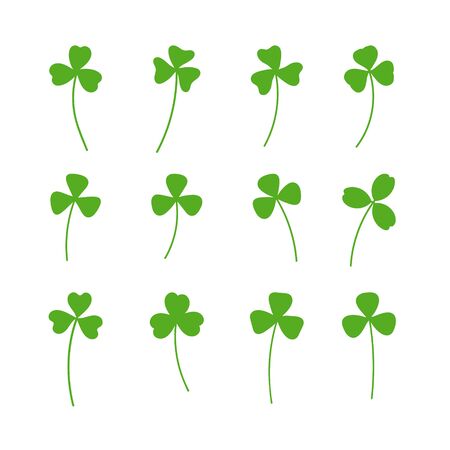 Clover leaf plant icon set. Symbol for St. Patricks Day and luck. Vector illustration isolatedのイラスト素材