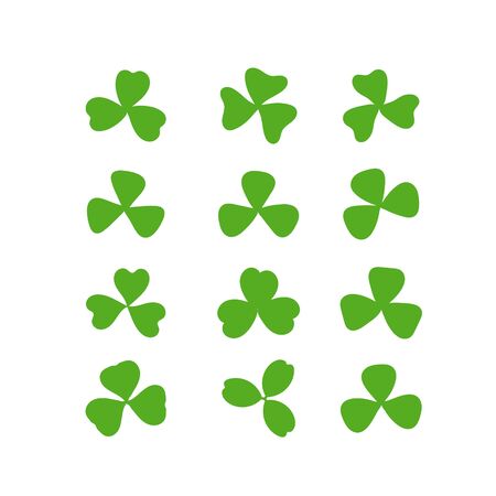 Clover leaf plant icon set. Symbol for St. Patricks Day and luck. Vector illustration isolatedのイラスト素材
