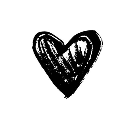 Black heart isolated. Ink brush hand drawing. Symbol for love, marriage, gift and Valentines Day. Vectorのイラスト素材