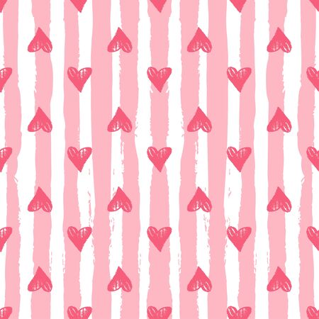 Heart background with pink stripes. Seamless pattern for Valentines day and wedding. Vintage cute vectorのイラスト素材