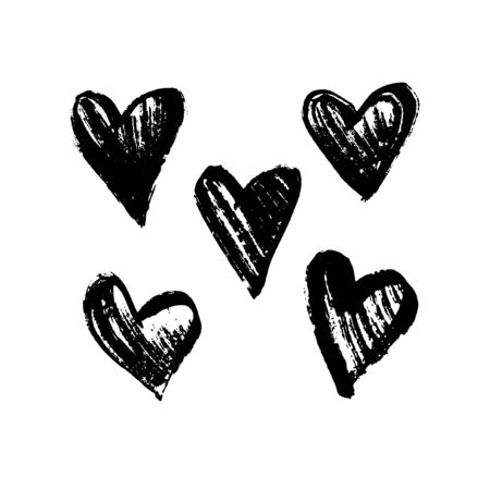 Hearts isolated. Ink brush hand drawing. Set of symbols for love, marriage, gift, Valentines Day. Vectorのイラスト素材