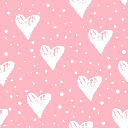 Dotted seamless pattern with hearts handdrawn. Cute vintage repeated design. Great for pink Valentines day and wedding. Vectorのイラスト素材