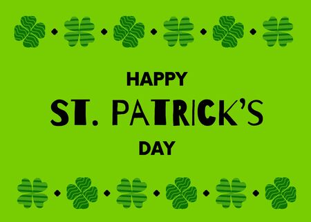 Happy St. Patricks Day banner with patterned clover leaves. Shamrock border. Cartoon flat design. Vector illustration.のイラスト素材