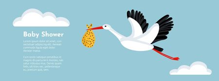 Baby shower banner with stork flying and carrying a bundle.のイラスト素材