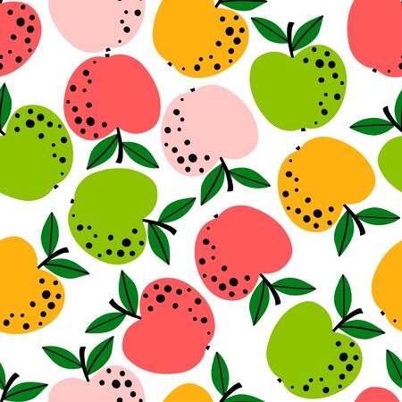 Apple pattern. Fruit seamless background or wallpaper. Repeated design great for kitchen and food digital paper, textile, fabric, decor, wrapping. Vintage surfaceのイラスト素材