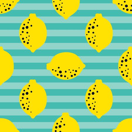 Lemon fruit pattern. Seamless background or citrus wallpaper. Striped repeated design great for kitchen and food digital paper, textile, fabric, decor, wrapping. Vintage surfaceのイラスト素材