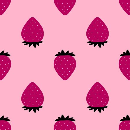 Strawberry pattern. Seamless repeated fruit design. Red berry background. Flat cartoon style. Great for kitchen, tablewear, fabric, textile. Vectorのイラスト素材