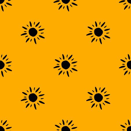 Yellow seamless pattern with hand drawn tribal sign of sun. Great for fabric, scrapbooking and textile. Vectorのイラスト素材