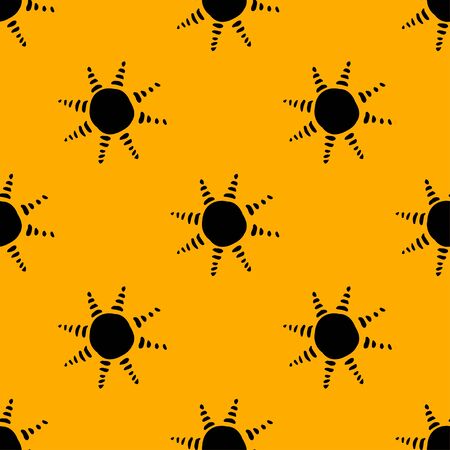 Sun pattern. Abstract wallpaper. Black yellow background with geometric design of hand drawn doodle elements. Great for fabric, scrapbooking and textile.のイラスト素材