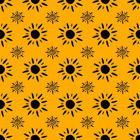 Sun pattern. Abstract wallpaper. Black yellow background with geometric design of hand drawn doodle elements. Great for fabric, scrapbooking and textile.のイラスト素材