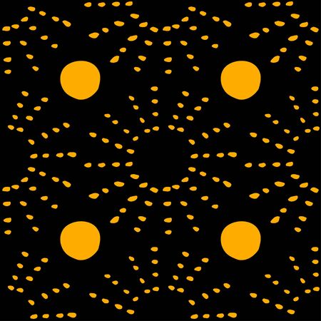 Pattern with hand drawn sun symbol stylized in folk etnic style of ancient culture. Gold yellow on...