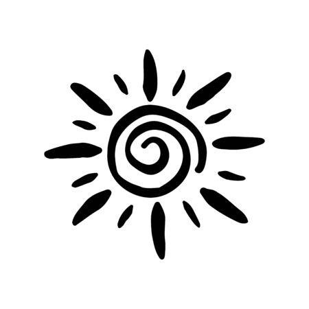 Sun symbol handdrawn. Solar sign made in doodle sketchy style. Ethnic element for decorative ornament. Vector illustration isolatedのイラスト素材