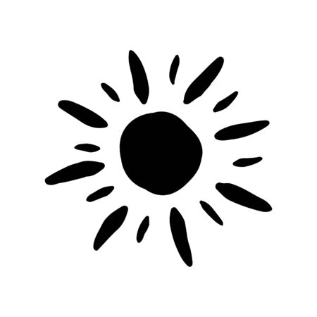 Sun symbol handdrawn. Solar sign made in doodle sketchy style. Ethnic element for decorative ornament. Vector illustration isolatedのイラスト素材