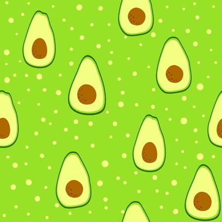 Vegan pattern design with half cut avocado. Healthy eating background. Diet backdrop. Trendy cartoon...