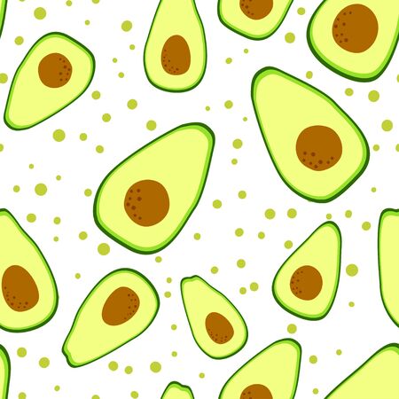 Vegan pattern design with half cut avocado. Healthy eating background. Diet backdrop. Trendy cartoon wallpaper. Vectorのイラスト素材