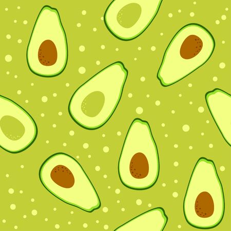 Avocado green pattern with half cut exotic fruit. Seamless food design. Healthy diet backdrop great for kitchen cloth and textile. Home decor print. Vectorのイラスト素材