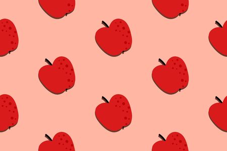Red apple fruit pattern. Seamless summer background. Bright kitchen, home decor or healthy eating design. Cartoon flat design. Vectorのイラスト素材