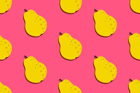 Pear fruit pattern. Seamless summer background. Bright kitchen, home decor or healthy eating design. Cartoon flat design. Vectorのイラスト素材