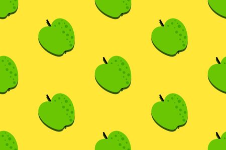 Green apple fruit pattern. Seamless summer background. Bright kitchen, home decor or healthy eating design. Cartoon flat design. Vectorのイラスト素材