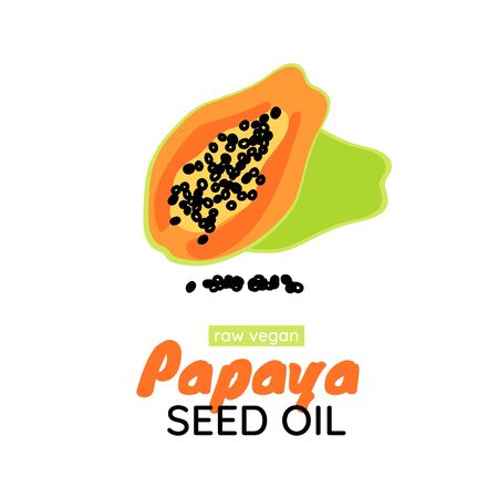 Papaya seed oil label. Vector cartoon design. Illustration isolatedのイラスト素材
