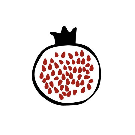 Pomegranate icon drawing isolated on white. Concept vector illustration. Symbol for Jewish New Year. Great for card, poster and design. Cute simpleのイラスト素材