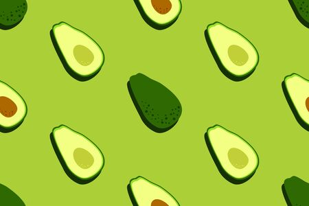 Avocado seamless pattern. Food vegetable background. Bright kitchen, home decor or healthy eating design. Cartoon flat design. Vectorのイラスト素材