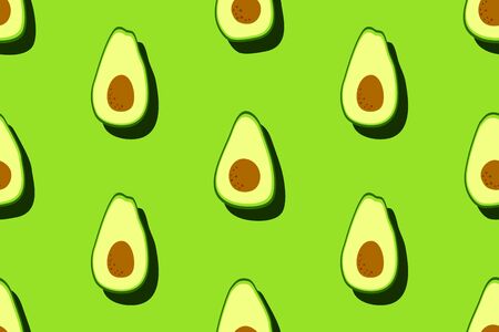 Green avocado pattern. Seamless food background. Bright kitchen, home decor or healthy eating design. Cartoon flat design. Vectorのイラスト素材