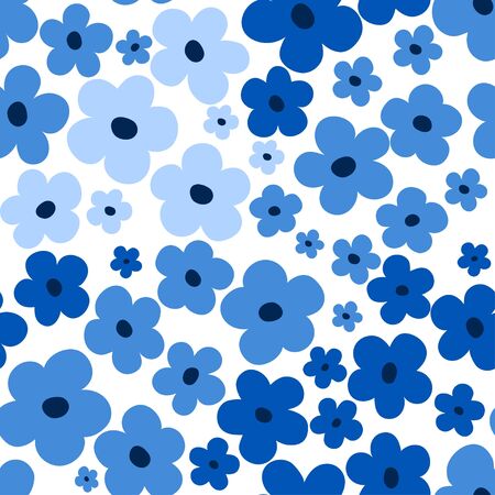 Floral white blue seamless pattern. Ditsy design with small cute flowers.のイラスト素材