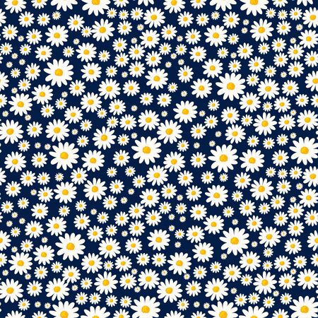 Daisy seamless pattern. Floral ditsy print with small white flowers. Chamomile design great for fashion fabric, kitchen trend textile and wallpaper.のイラスト素材