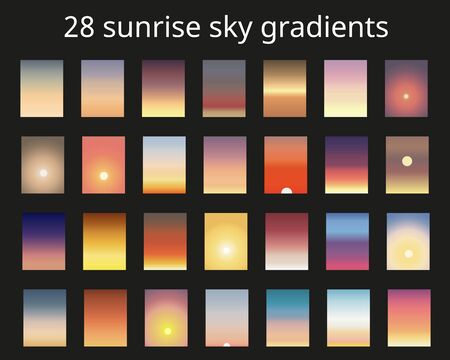 Sunset and sunrise gradient bundle. Sky backgrounds for nature landscapes. Vector poster or minimal card templates set. Great for web design or as phone wallpapers. Illustration.のイラスト素材