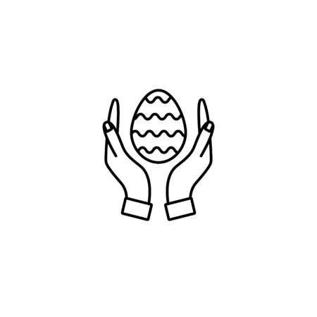 Hands holding an Easter egg. Thin line vector icon. Linear graphic symbol isolated on white. Easterのイラスト素材