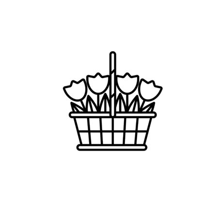 Tulip flowers in a basket Thin line vector icon. Linear graphic symbol isolated on white. Spring symbolのイラスト素材