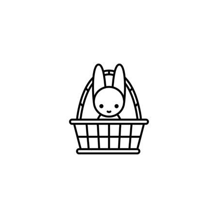 Easter bunny sitting in a basket. Thin line vector icon, linear graphic symbol isolated on white. Holidayのイラスト素材