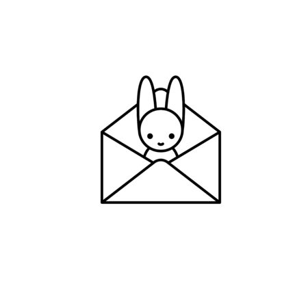 Easter bunny from an envelope. Thin line vector icon, linear graphic symbol for holiday greetings isolated on white. Holidayのイラスト素材